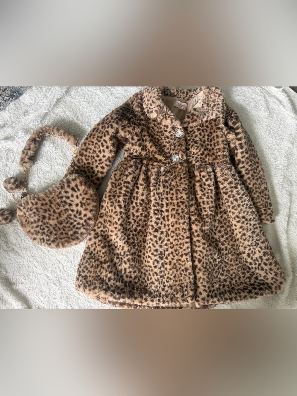 Biscotti Girls Leopard Print Fur Coat With Purse Size 5